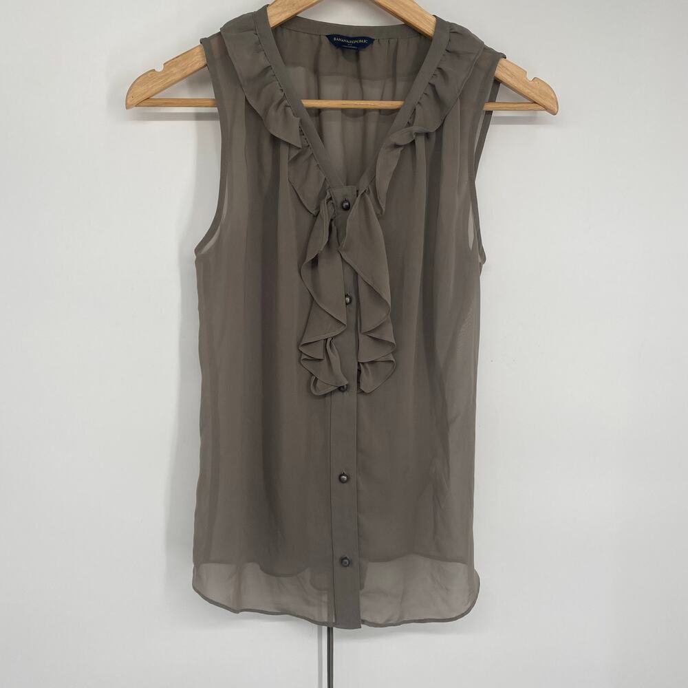 Banana Republic Top Women’s Small Sheer Ruffle Collar Feminine Romantic Back Tie